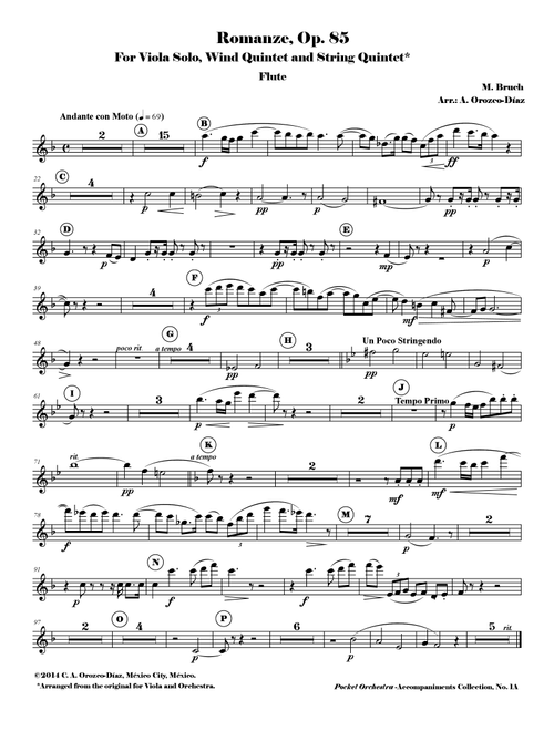 Bruch - Romanze for Viola and Orchestra, Op. 85 (Accompaniment Reduction for Wind Quintet & String Q (Arr. C. A. Orozco-Diaz) - M Bruch (Chamber Orchestra)