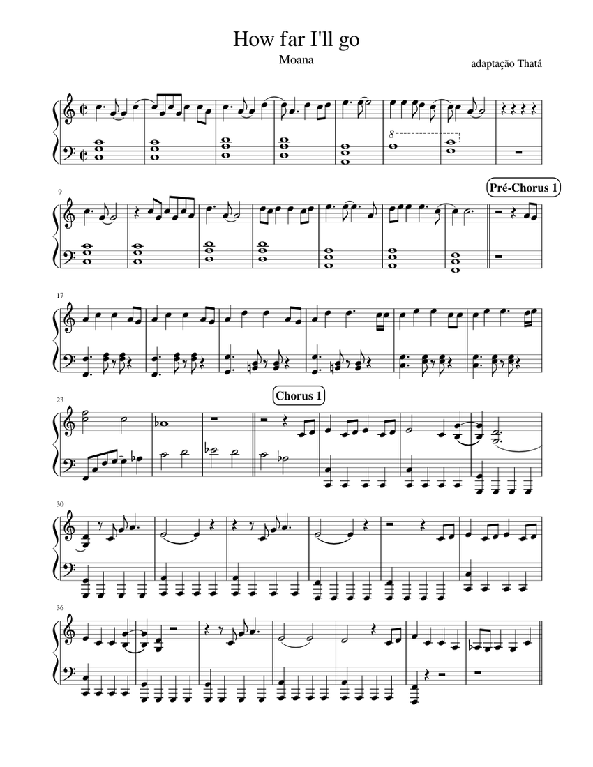 Saber quem sou Moana/ How far I'll go Sheet music for Piano (Solo