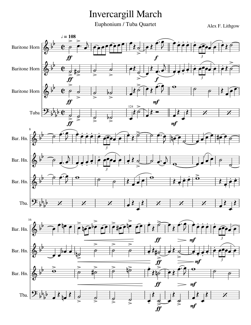 Invercargill_March Sheet music for Tuba, Baritone horn (Mixed Quartet
