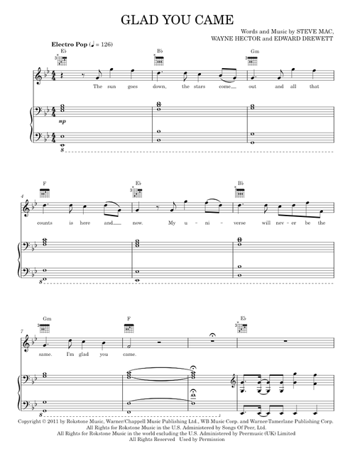 Glad you came - The Wanted (Piano-Vocal-Guitar)