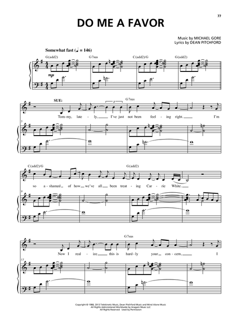 Do Me A Favor (from Carrie The Musical) - Michael Gore, Dean Pitchford (Piano Vocal)