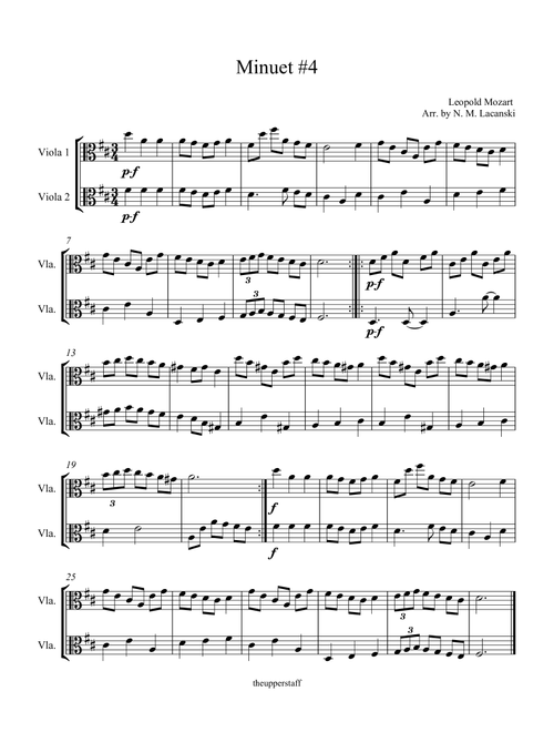Minuet #4 (Arr. Nick Lacanski) - Mozart, Leopold (Viola Duet)