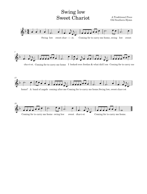 Swing Low, Sweet Chariot – African-American Spiritual Swing low Sweet Chariot