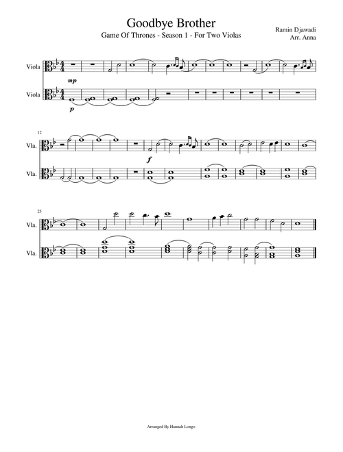 Stark Theme (For Two Violas)