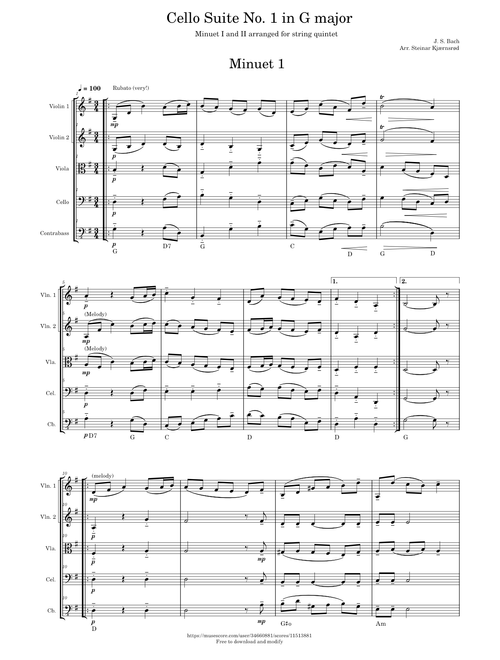 Cello Suite No.1 in G major, BWV 1007 – Johann Sebastian Bach Cello Suite No 1 Strings - minuets