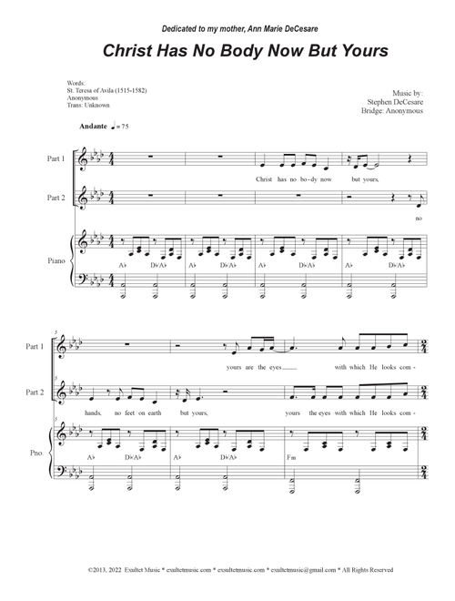 Christ Has No Body Now But Yours (2-part choir) - Stephen DeCesare (Choral, 2-Part)