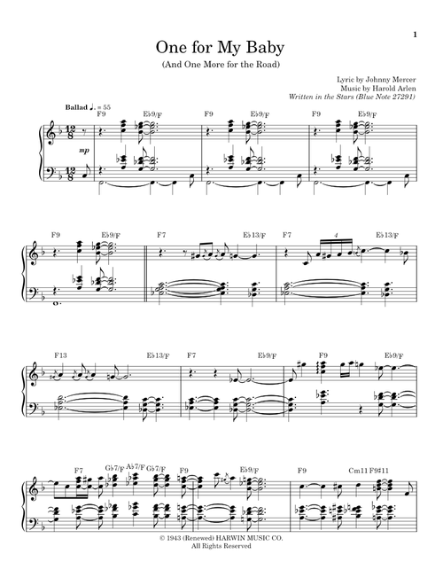One For My Baby (And One More For The Road) - Bill Charlap, Frank Sinatra (Piano Transcription)