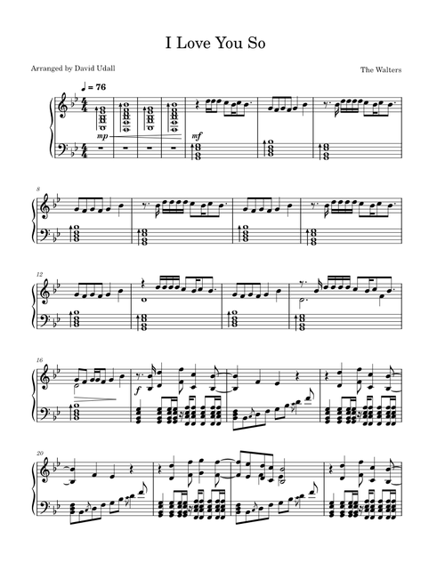 I Love You So – The Walters Piano Arrangement