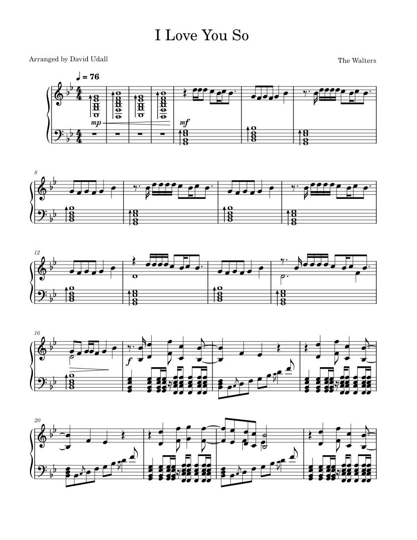 I Love You So The Walters Piano Arrangement Sheet music for Piano Solo Musescore