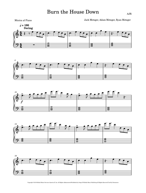 Burn The House Down (Arr. Música al Piano) - AJR (Easy Piano)