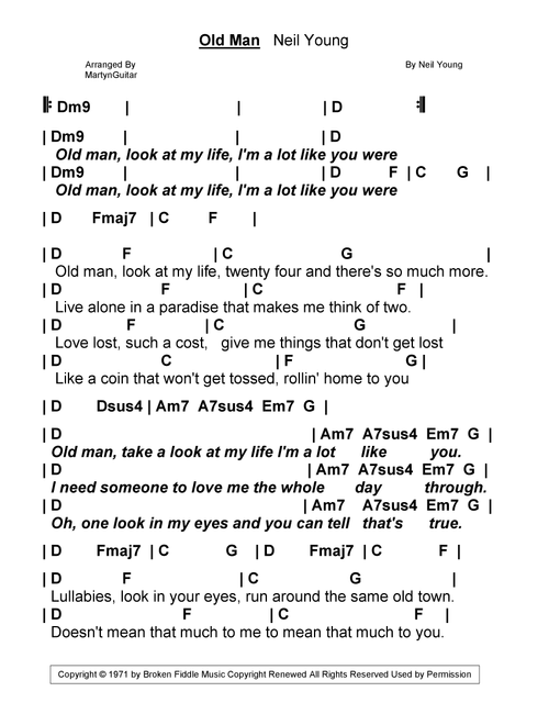 Old Man (Arr. MartynGuitar) - Neil Young (Guitar Chords-Lyrics)