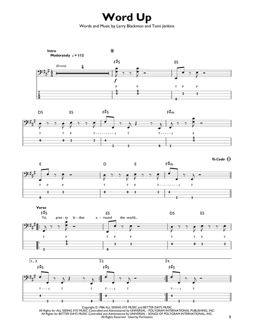 Word Up - Cameo, Korn (Easy Bass Tab)