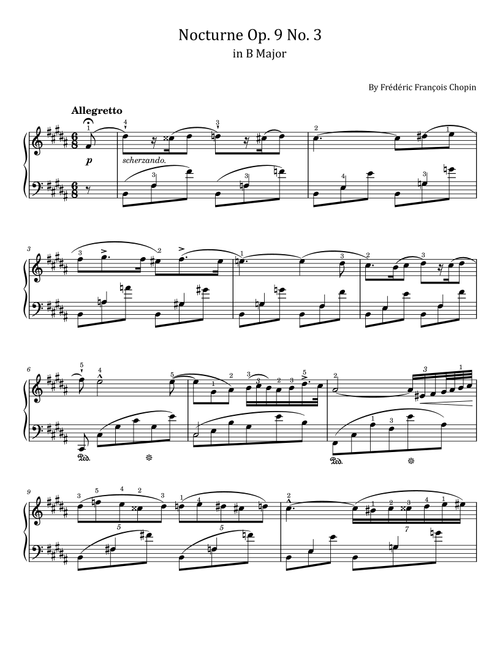 Chopin Nocturne Op.9 No.3 in B Major Original For Piano Solo With Fingered (Arr. poon) - Frédéric François Chopin (Piano Solo)