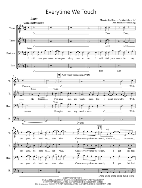 Everytime We Touch (Arr. Henrik Schaanning) - Cascada (Choral, TTBB)