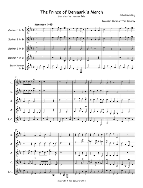 The Prince of Denmark's March - for clarient ensemble (Arr. Tim Cambray) - J Clarke (Woodwind Ensemble)