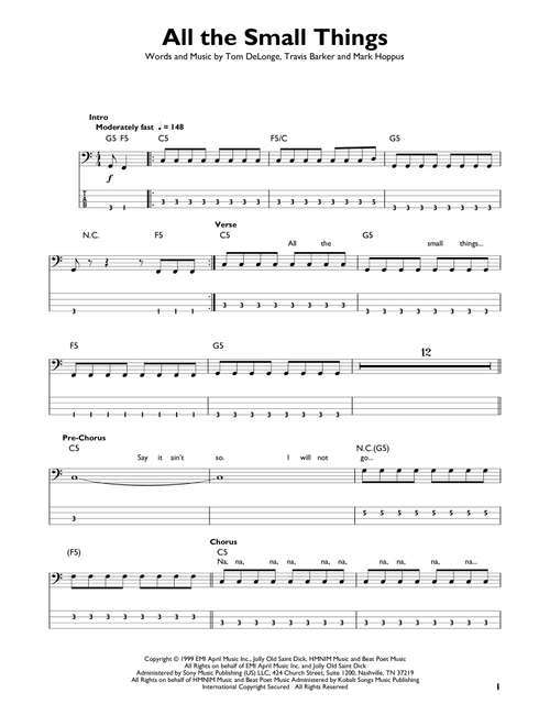 All The Small Things - Blink 182 (Easy Bass Tab)