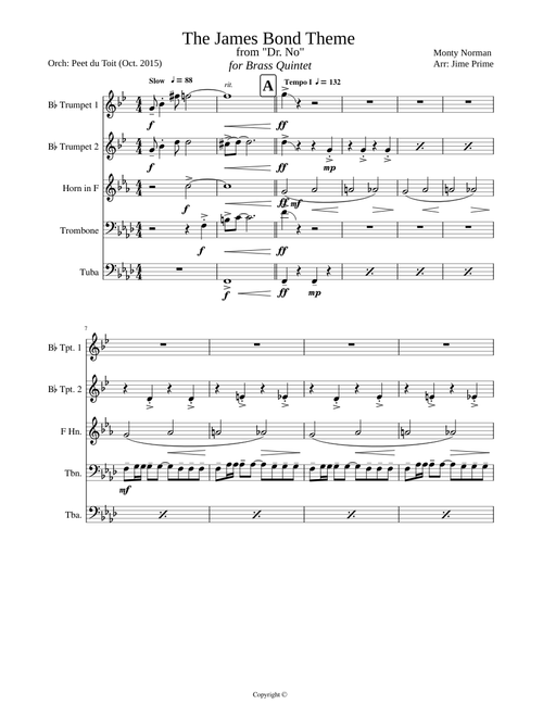 The James Bond Theme from Dr. No - M Norman, arr. J Prime (Brass Quintet)