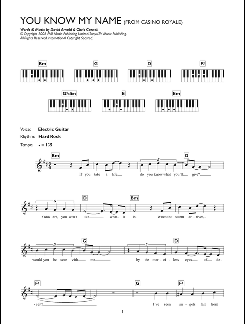 You Know My Name (theme from James Bond: Casino Royale) - Chris Cornell (Piano Chords-Lyrics)
