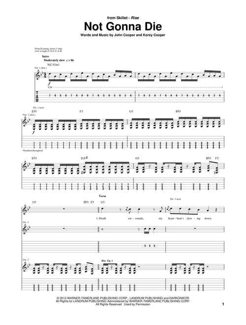 Not Gonna Die - Skillet (Guitar Tab)