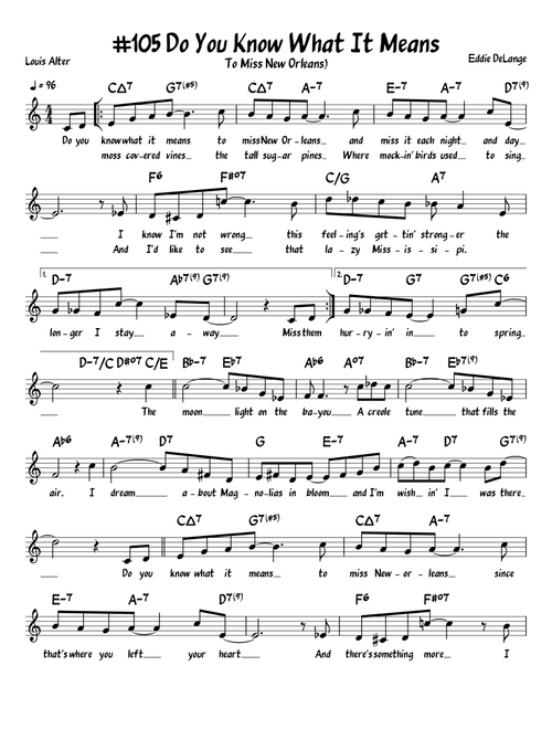 Do You Know What It Means To Miss New Orleans (Arr. John Fries) - Eddie De Lange, Louis Alter (Piano-Vocal-Guitar (Piano Accompaniment))