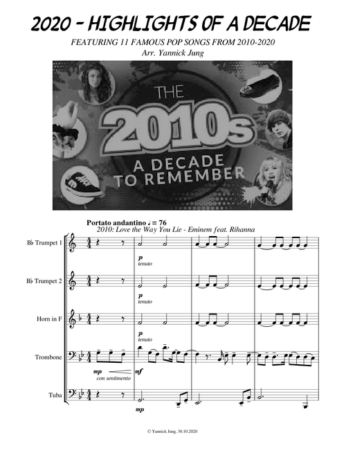 Pop Song Medley 2020 - Highlights of a Decade - Brass Quintet