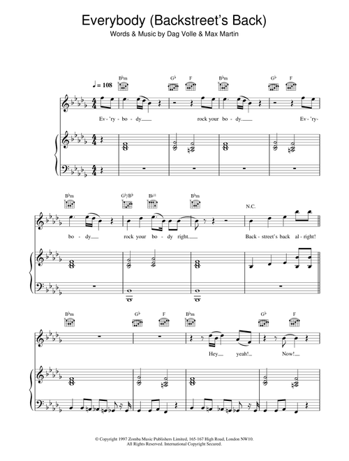Everybody (Backstreet's Back) - Backstreet Boys (Piano-Vocal-Guitar (Piano Accompaniment))