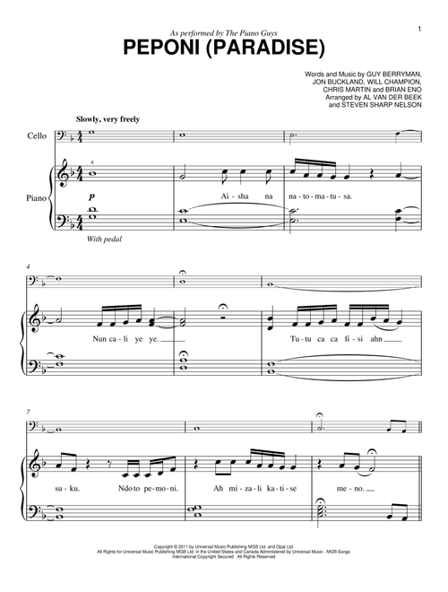 Peponi (Paradise) (Arr. The Piano Guys) - Coldplay, Coldplay (Easy Piano)