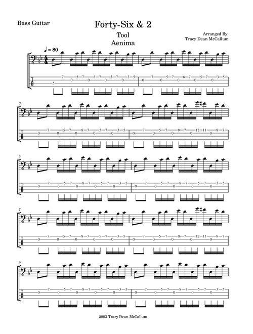 Forty Six & 2 (Arr. Tracy Dean McCallum) - Tool (Bass Tab)