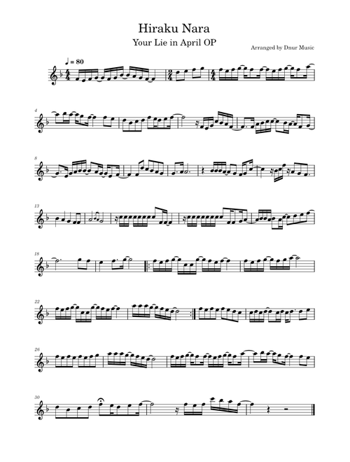Hiraku Nara (Your Lie in April) for alto sax