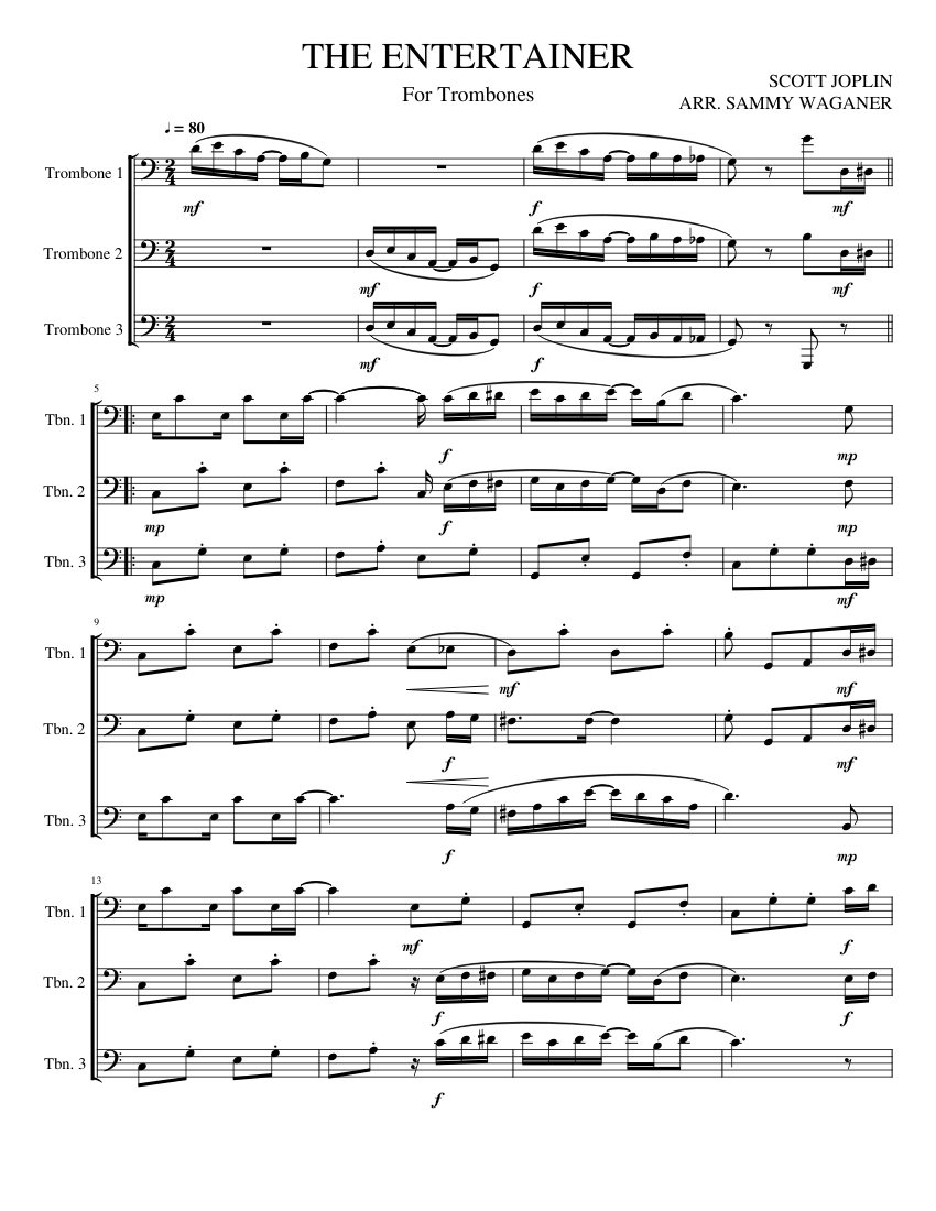 THE ENTERTAINER TROMBONES 2 Sheet Music for Trombone, Trombone bass ...