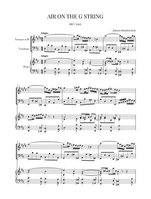 Bach: Air on the G String for Trumpet in Bb, Trombone and Piano (Arr. Cadenza Editions) - Johann Sebastian Bach (Instrumental Duet and Piano)