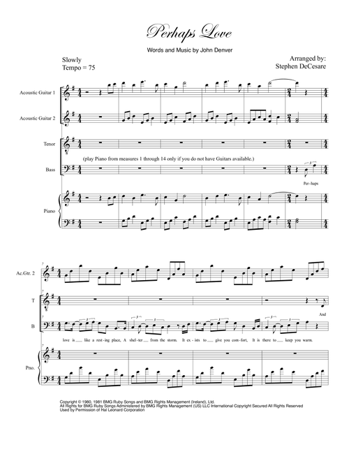 Perhaps Love (Arr. Stephen DeCesare) - John Denver and Placido Domingo (Vocal Duet)