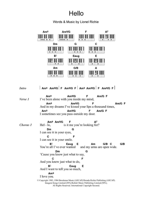Hello - Lionel Richie (Piano Chords-Lyrics)
