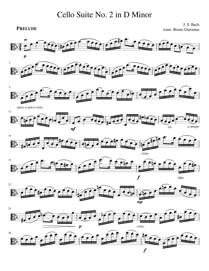Privileged What every day Prelude from Cello Suite No. 2 in D Minor Sheet music for Viola (Solo) |  Musescore.com