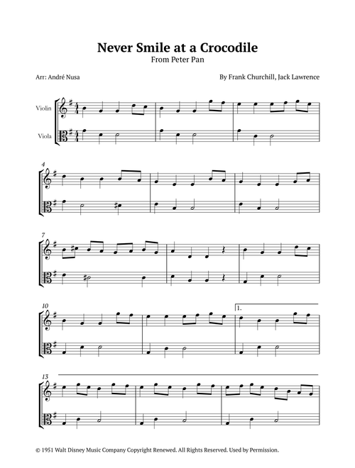 Never Smile At A Crocodile (Arr. André Nusa) - Jack Lawrence, Frank Churchill (Instrumental Duet)