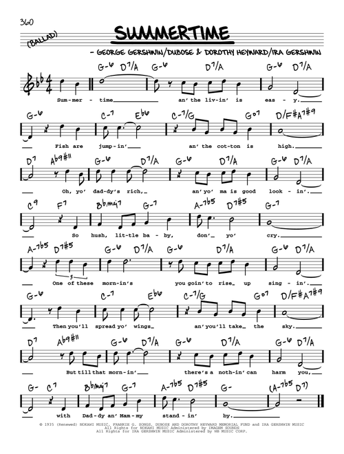 Summertime (High Voice) (from Porgy and Bess) - George Gershwin & Ira Gershwin, Ira Gershwin, DuBose Heyward (Real Book - Melody-Chords-Lyrics)