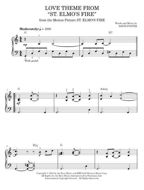 Love Theme from St. Elmo's Fire - David Foster (Easy Piano)