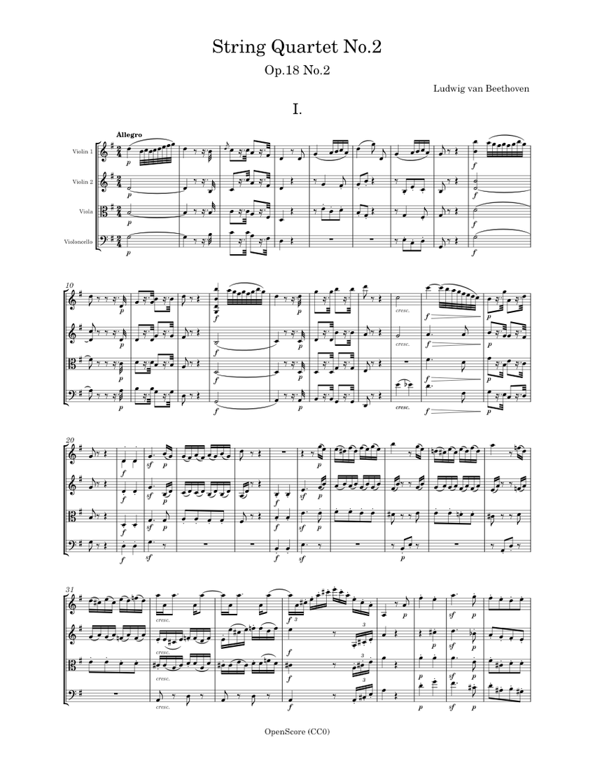 String Quartet No.2, Op.18 No.2 Ludwig van Beethoven TEMPLATE 2