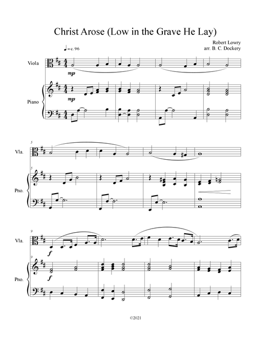 Christ Arose (Low in the Grave He Lay) for Viola Solo with Piano Accompaniment (Arr. B. C. Dockery) - Robert Lowry (Viola and Piano)