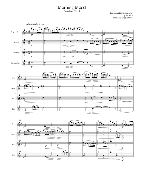 Peer Gynt Suite for Saxophone Quartet (SATB) (Arr. Diego Marani) - Edvard Grieg (Woodwind Ensemble)