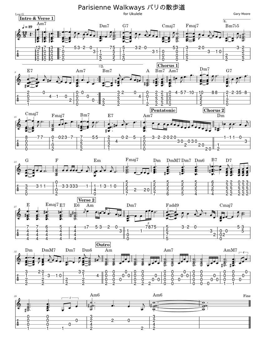 Parisienne Walkways - Gary Moore Sheet Music and Tab with