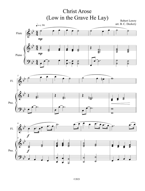 Christ Arose (Low in the Grave He Lay) for solo flute with optional piano (Arr. B. C. Dockery) - Robert Lowry (Flute and Piano)