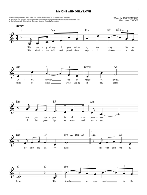 My One And Only Love - Robert Mellin, Guy Wood (Easy Lead Sheet - Fake Book)