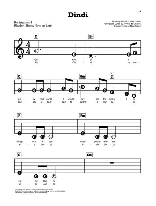 Dindi - Antonio Carlos Jobim, Ray Gilbert, Aloysio De Oliveira (E-Z Play Today)