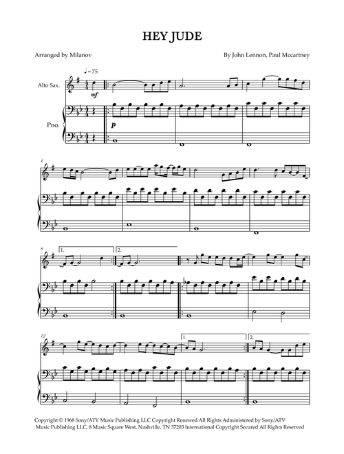 Hey Jude (Arr. Milanov) - The Beatles (Alto Sax and Piano)
