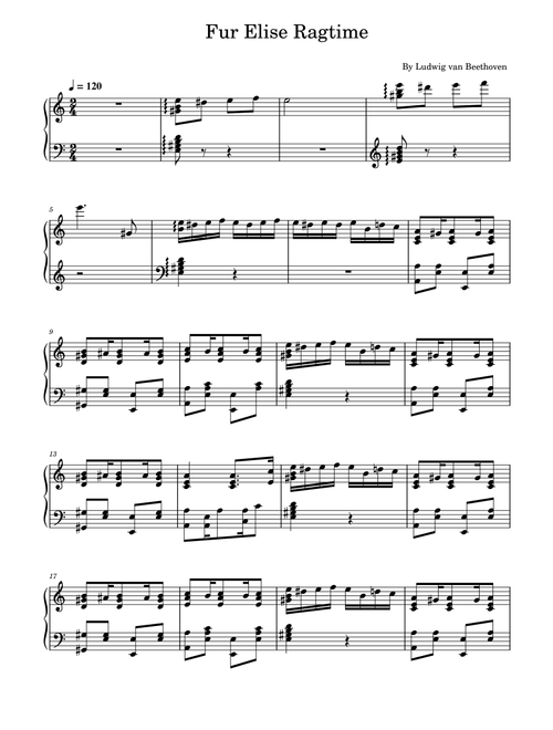 Fur Elise Ragtime,Jazz Style,For Piano Solo (Arr. poon) - Ludwig Van Beethoven (Piano Solo)