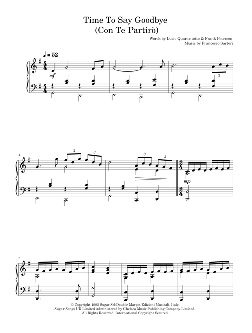 Time To Say Goodbye (Con Te Partiro) - Andrea Bocelli (Piano Solo)