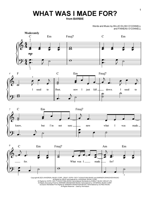 What Was I Made For? (from Barbie) - Billie Eilish (Easy Piano)