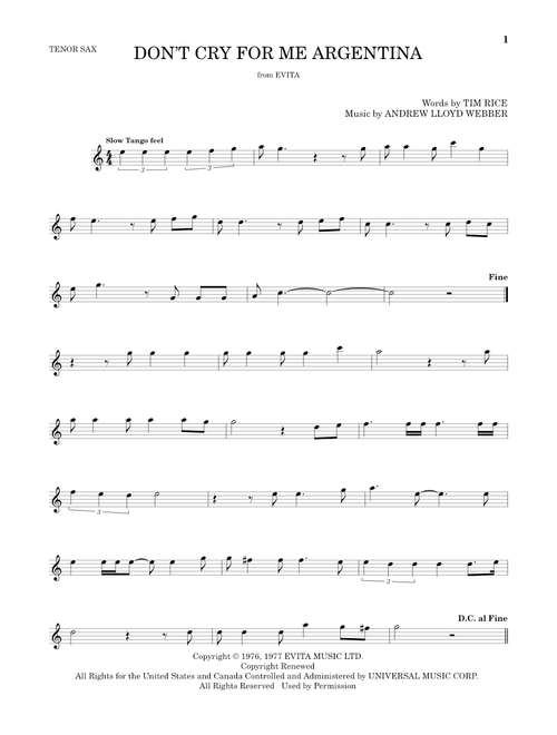 Don't Cry For Me Argentina - Madonna (Tenor Sax Solo)