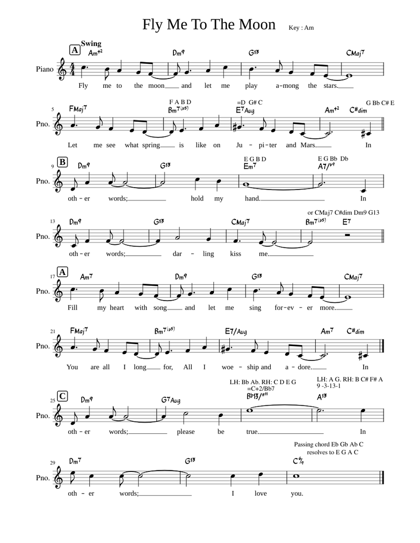 Fly Me To The Moon Lead Sheet